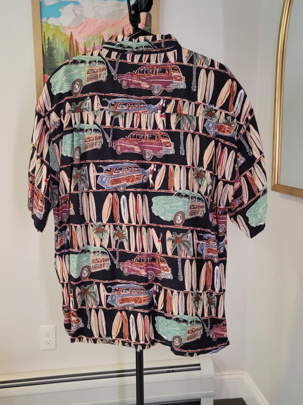 Rayon Blend Surfboard and Woody Wagon Hawaiian Shirt Retro 90s Men's Size XL - Picture 4 of 7